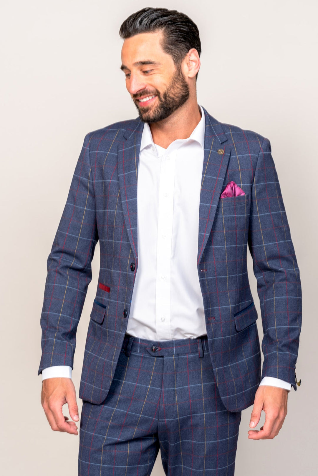 Drake Navy Check Three Piece Suit