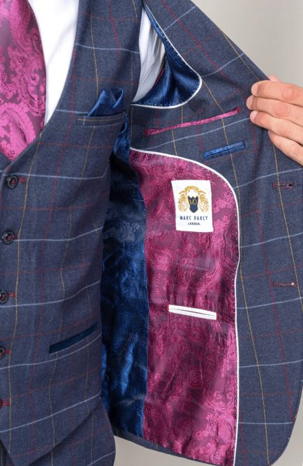 Drake Navy Check Three Piece Suit