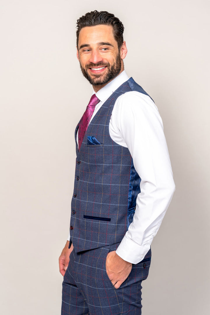 Drake Navy Check Three Piece Suit