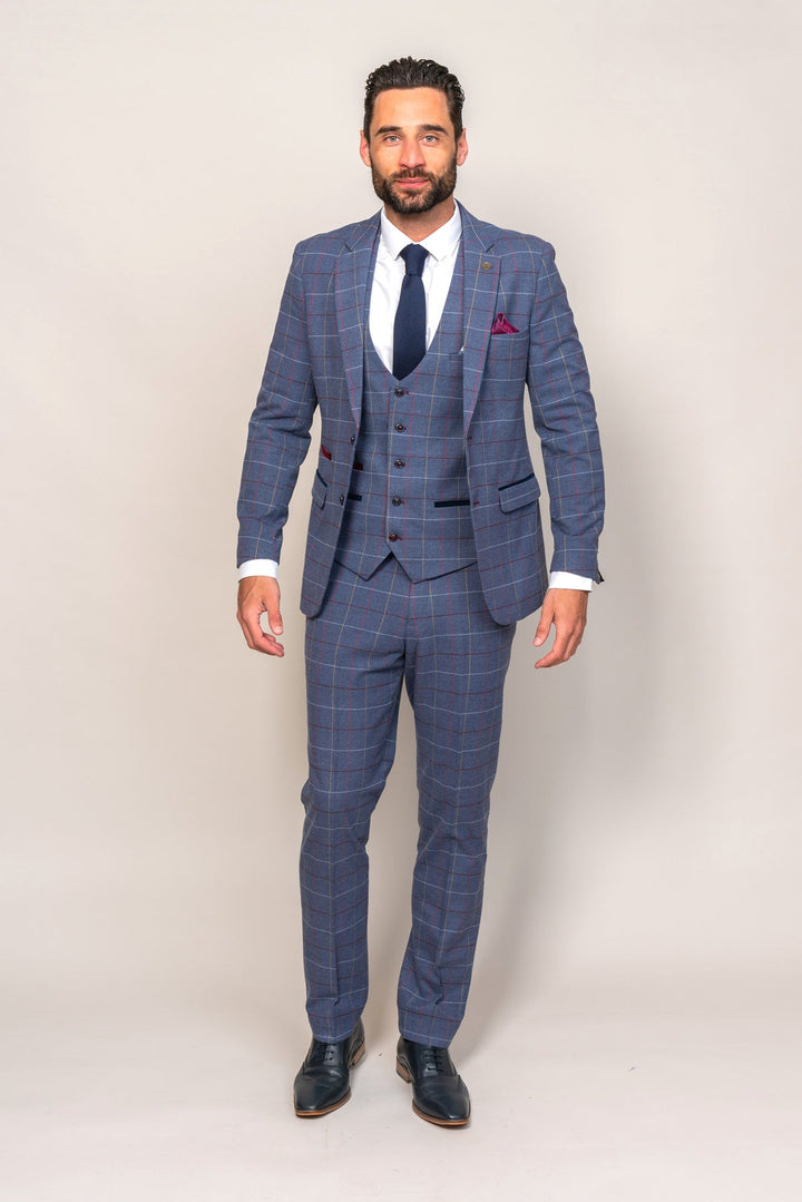 Drake Sky Blue Check Three Piece Suit
