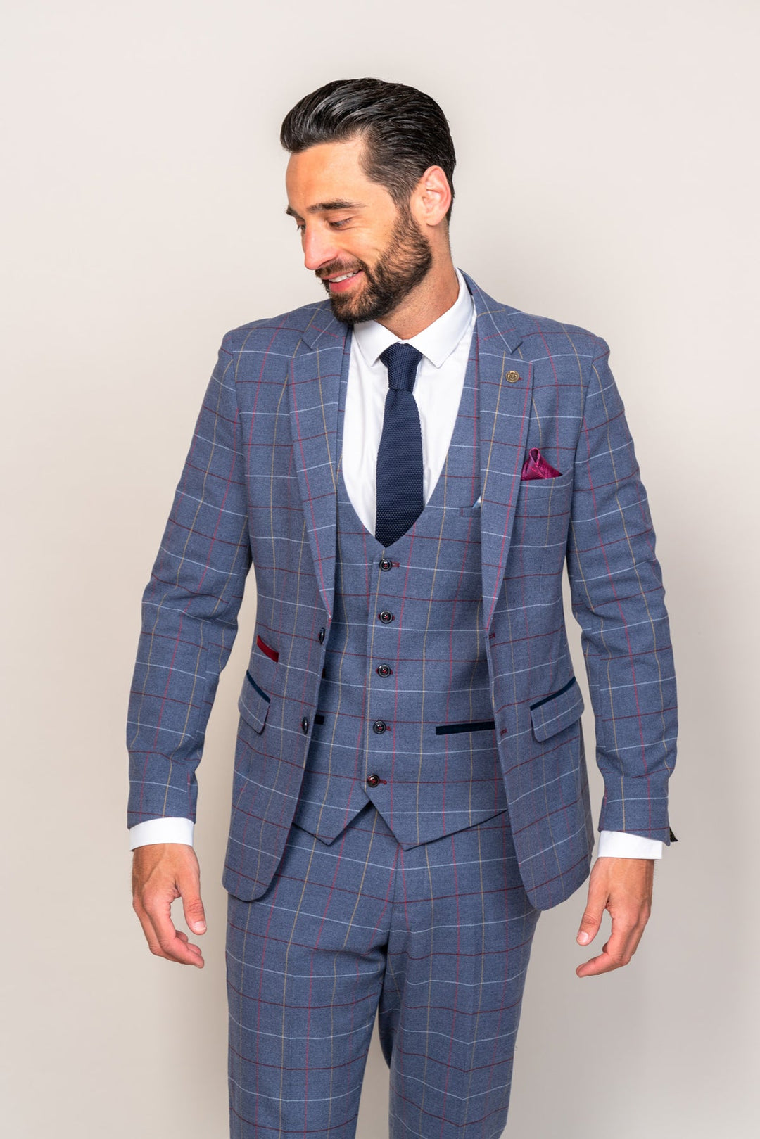 Drake Sky Blue Check Three Piece Suit