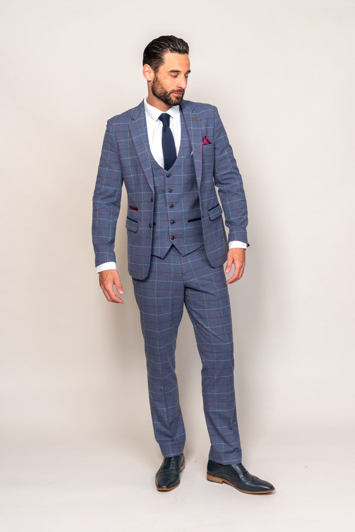 Drake Sky Blue Check Three Piece Suit