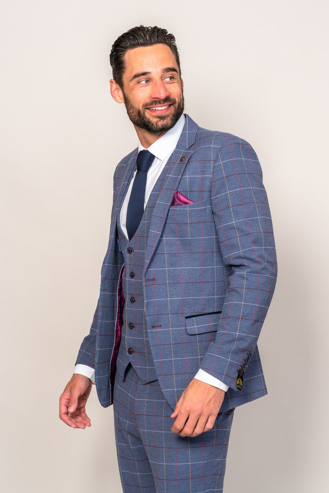 Drake Sky Blue Check Three Piece Suit