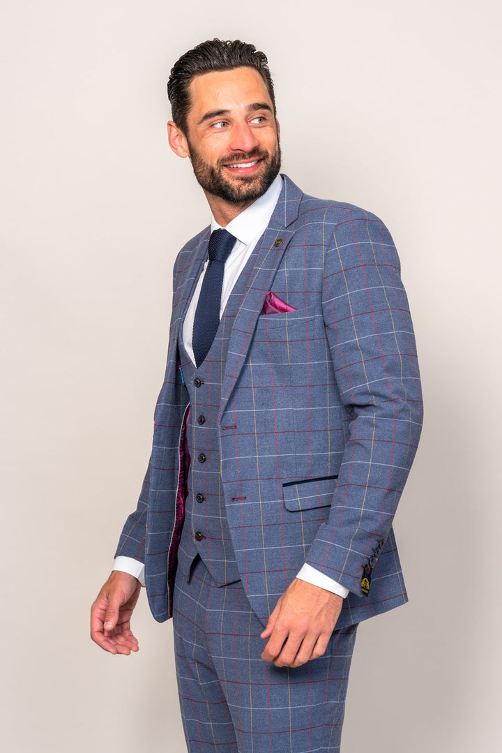 Drake Sky Blue Check Three Piece Suit