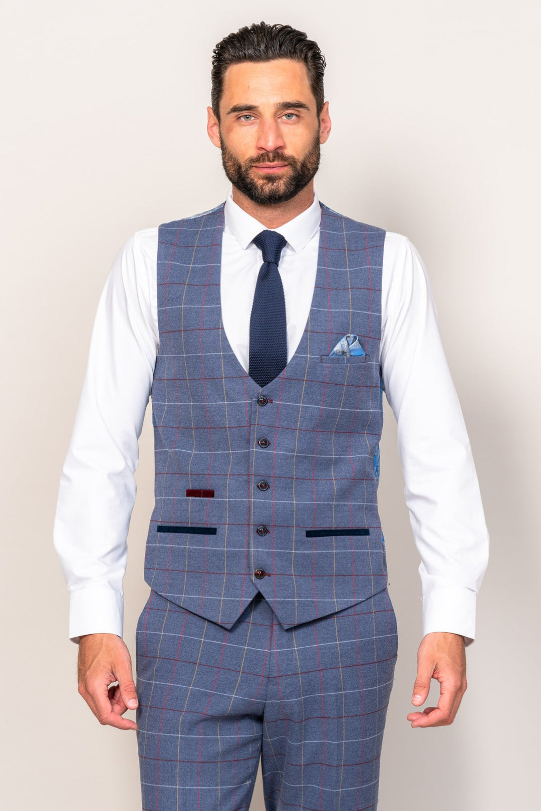 Drake Sky Blue Check Three Piece Suit