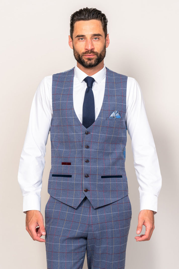 Drake Sky Blue Check Three Piece Suit