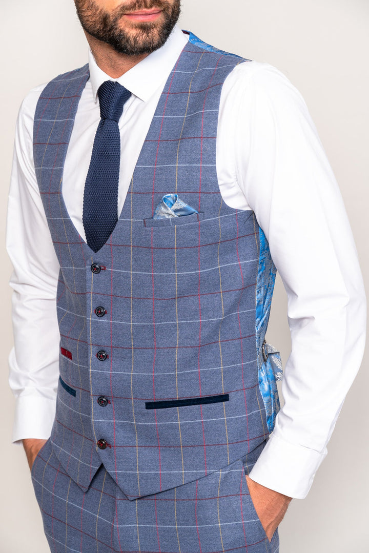 Drake Sky Blue Check Three Piece Suit