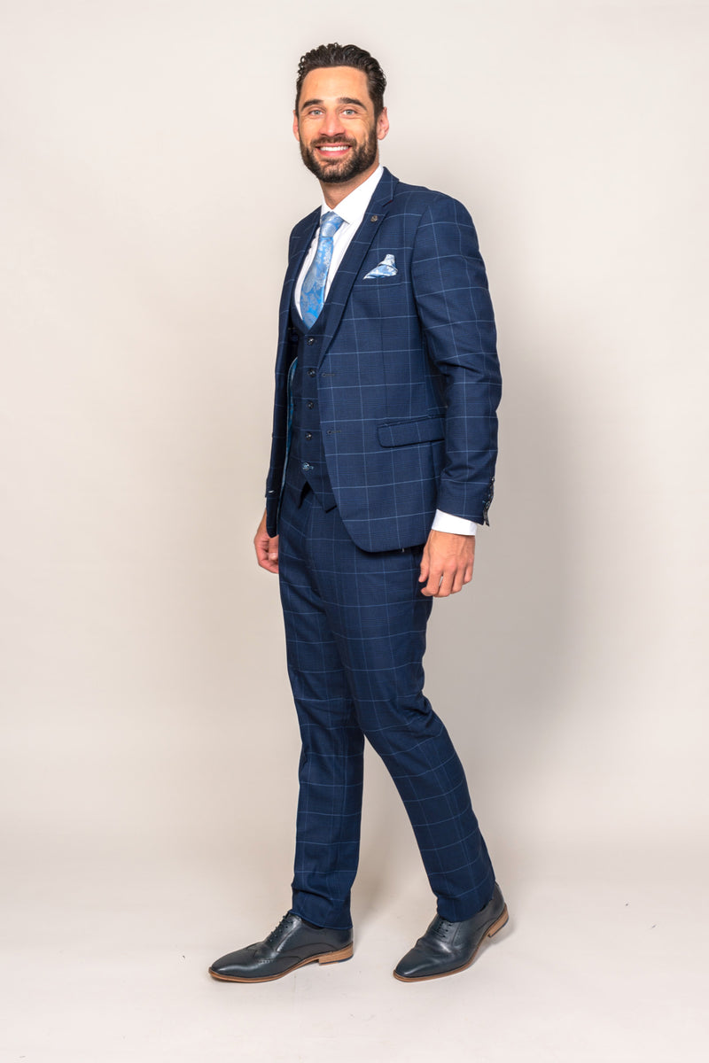 Edinson Navy Sky Check Three Piece Suit