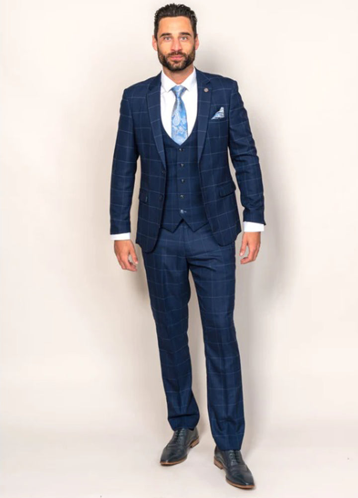 Edinson Navy Sky Check Three Piece Suit