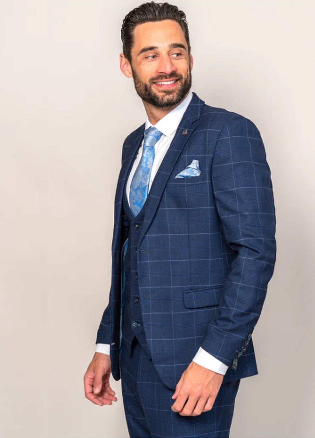 Edinson Navy Sky Check Three Piece Suit