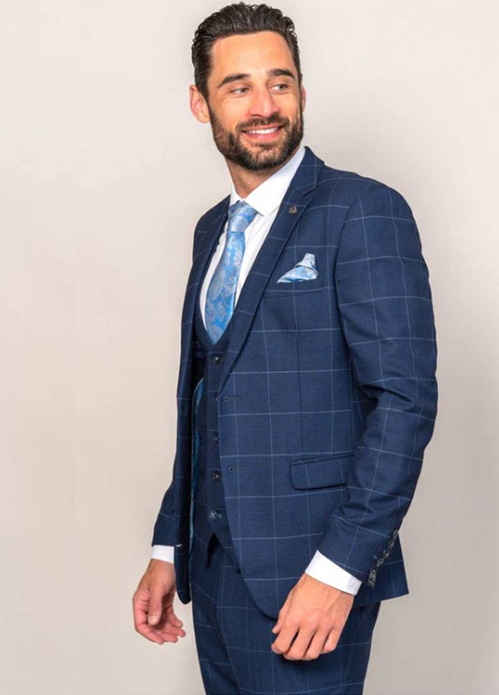 Edinson Navy Sky Check Three Piece Suit