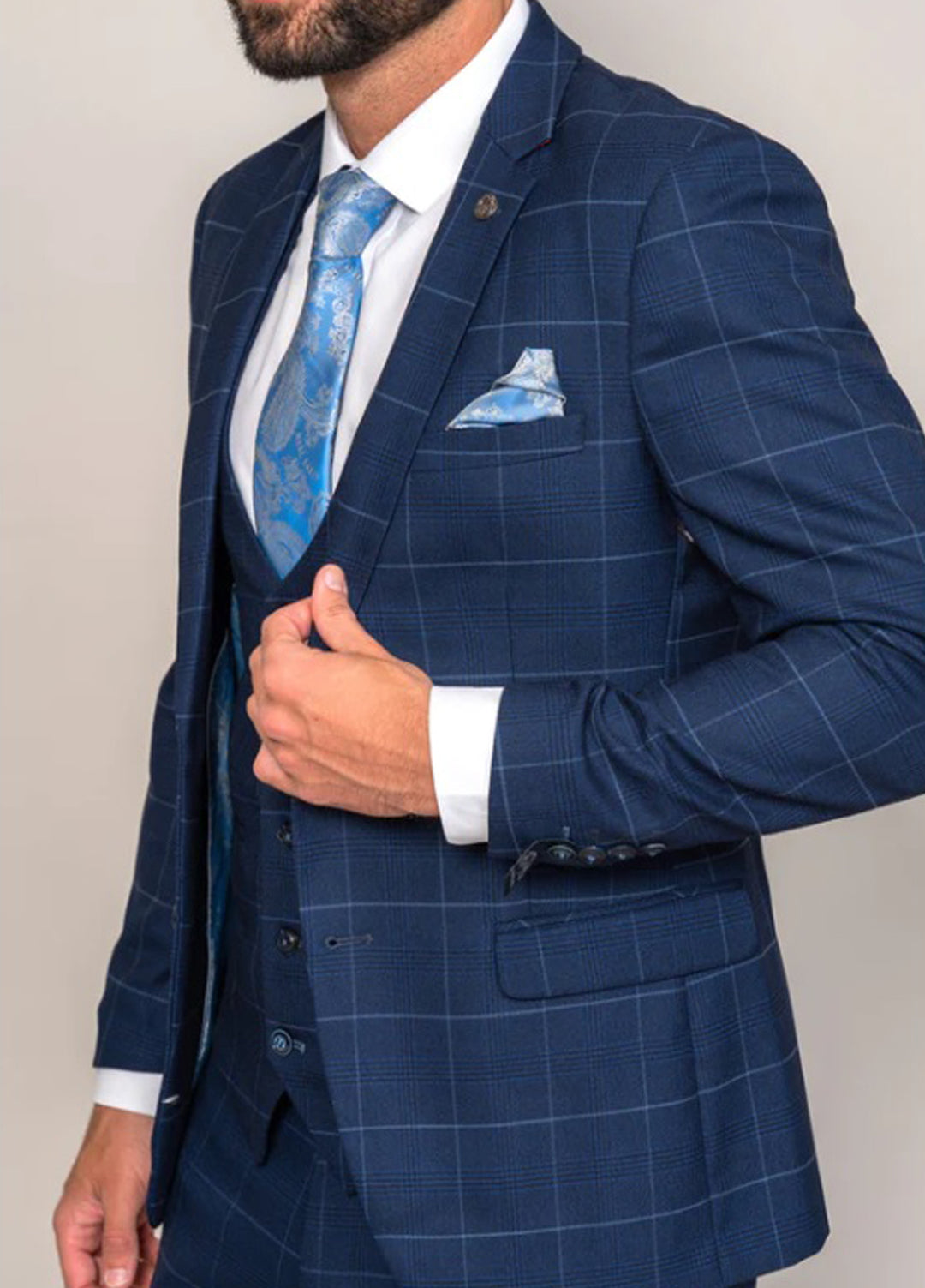 Edinson Navy Sky Check Three Piece Suit