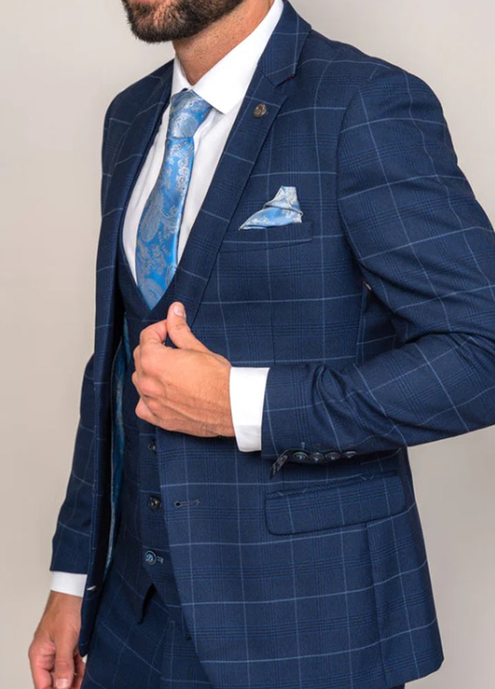 Edinson Navy Sky Check Three Piece Suit
