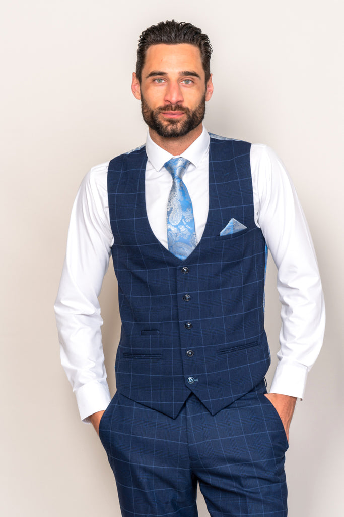 Edinson Navy Sky Check Three Piece Suit