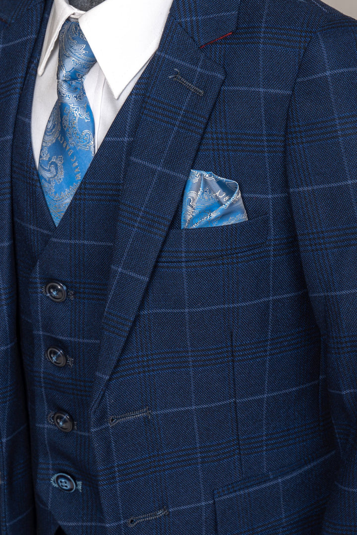 Edinson Navy Sky Check Three Piece Suit