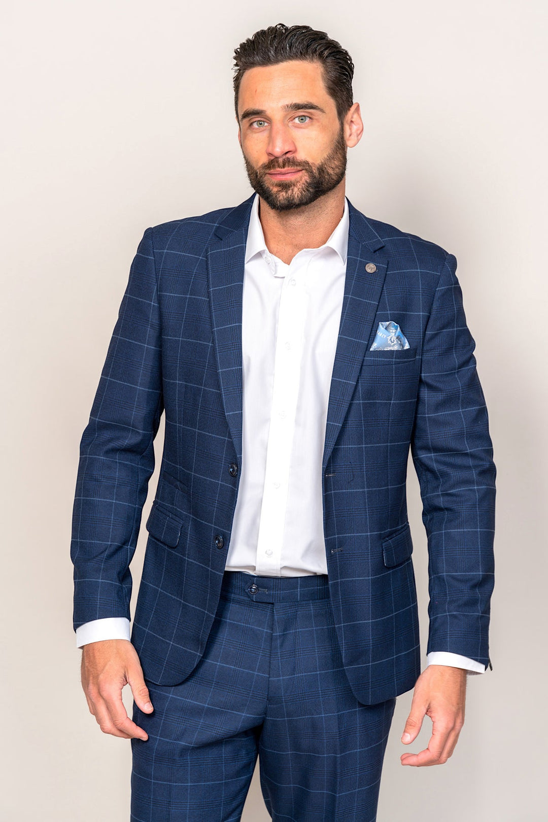 Edinson Navy Sky Check Three Piece Suit