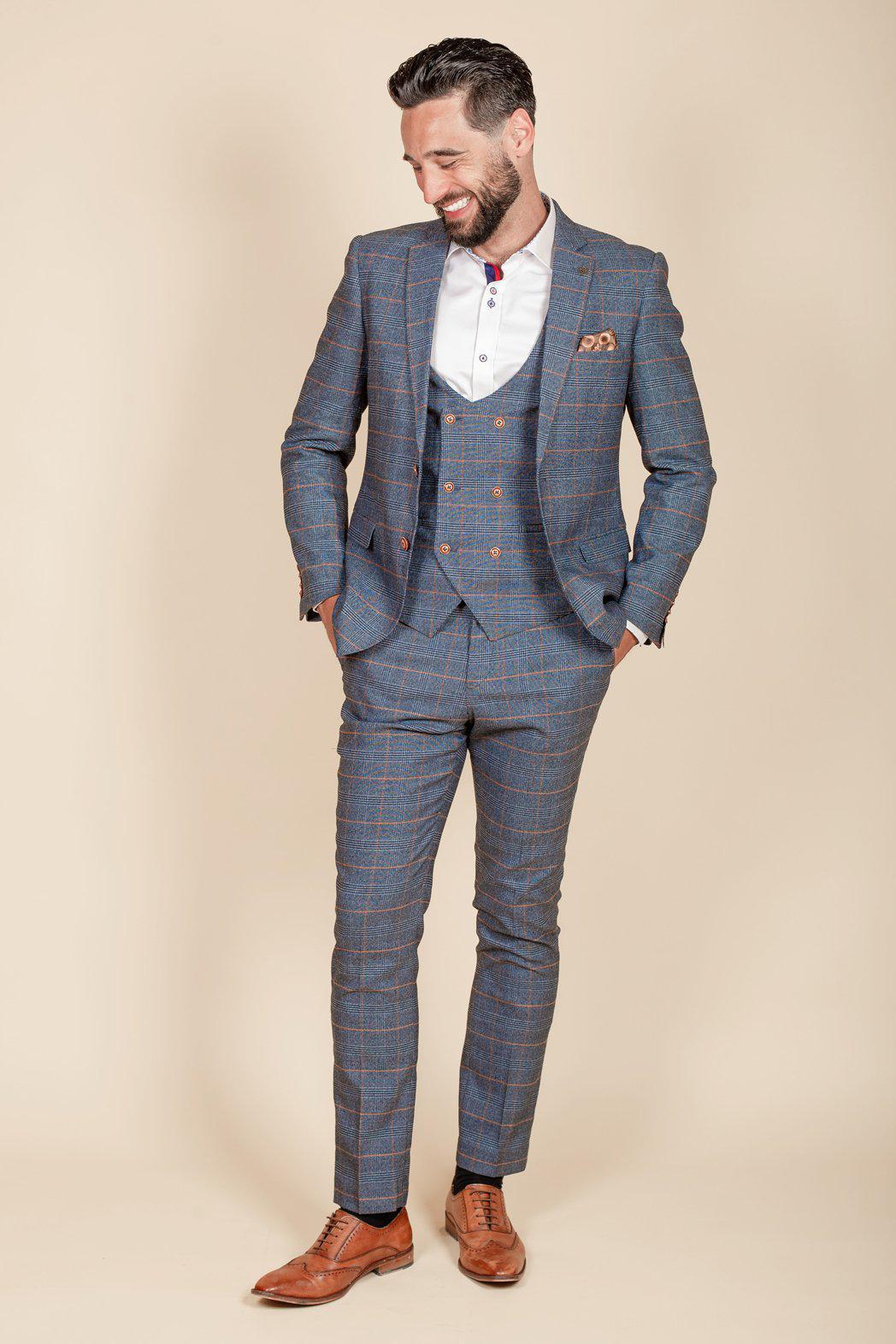 Jenson Sky Blue Check Suit with Double Breasted Waistcoat