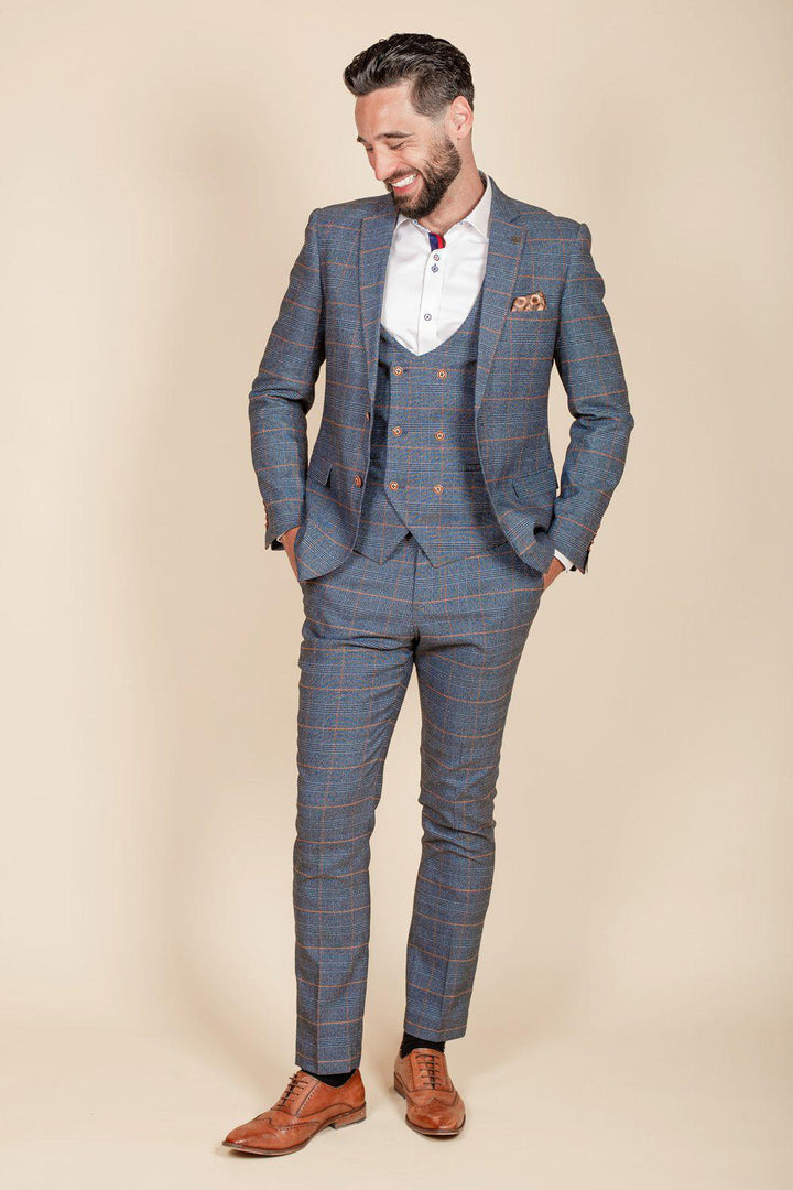 Jenson Sky Blue Check Suit with Double Breasted Waistcoat