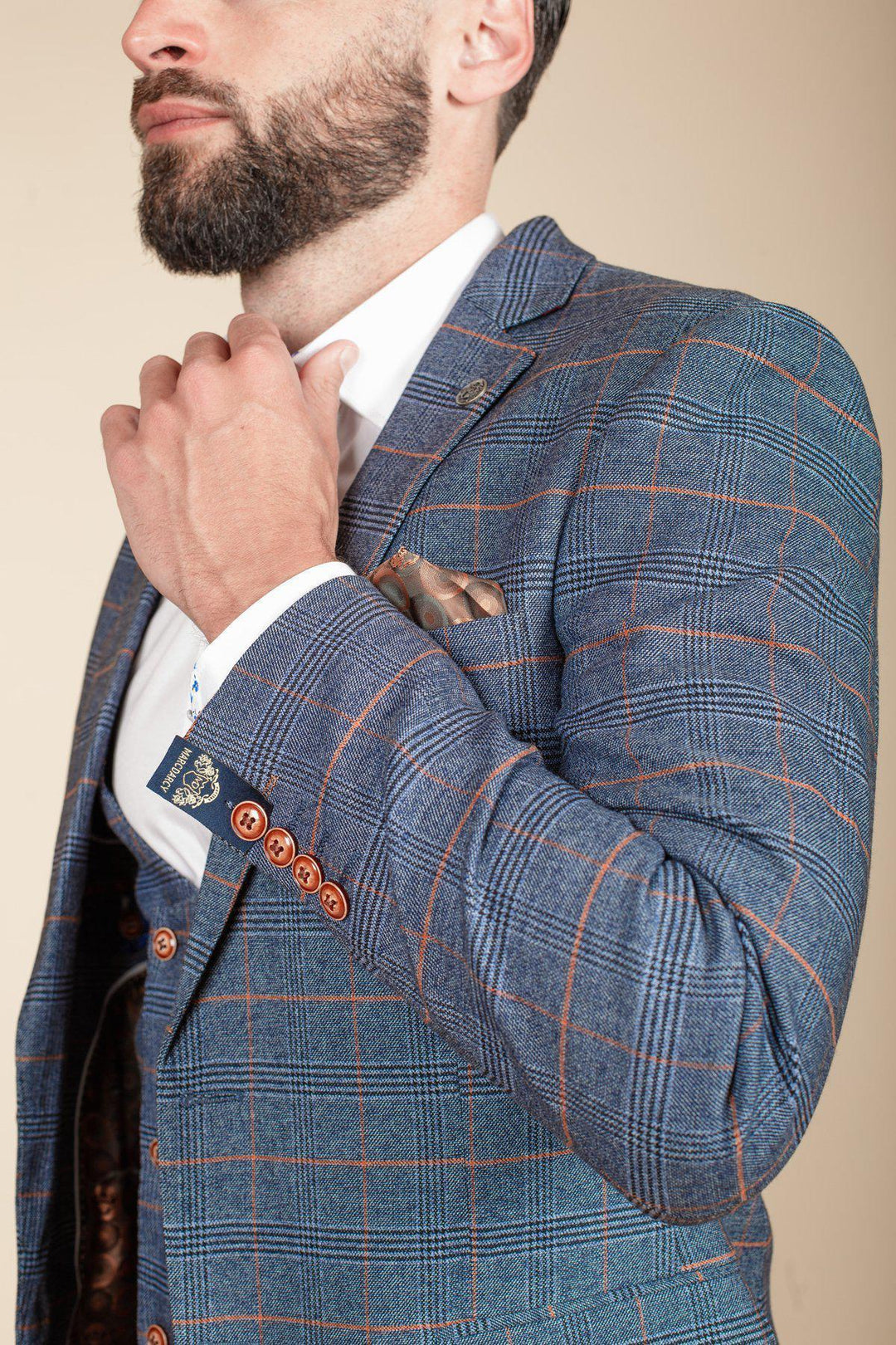 Jenson Sky Blue Check Suit with Double Breasted Waistcoat