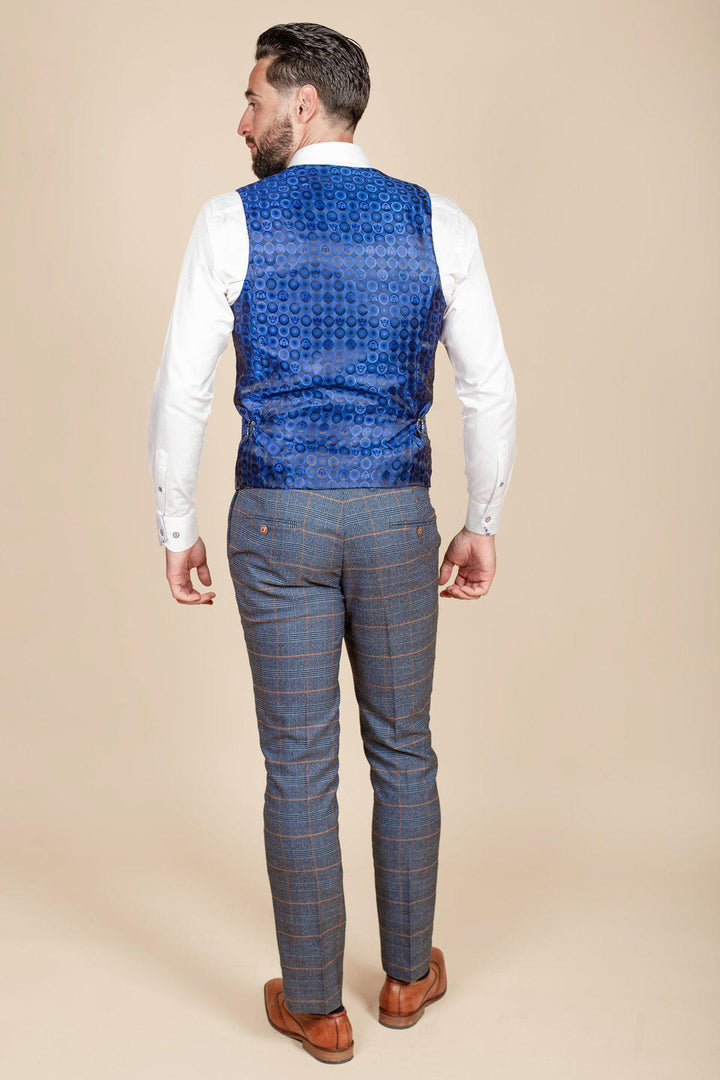 Jenson Sky Blue Check Suit with Double Breasted Waistcoat