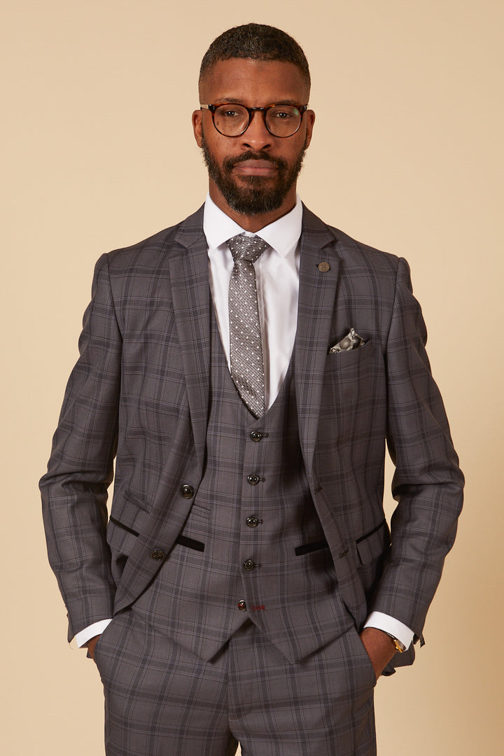 Jose Grey Check Three Piece Suit