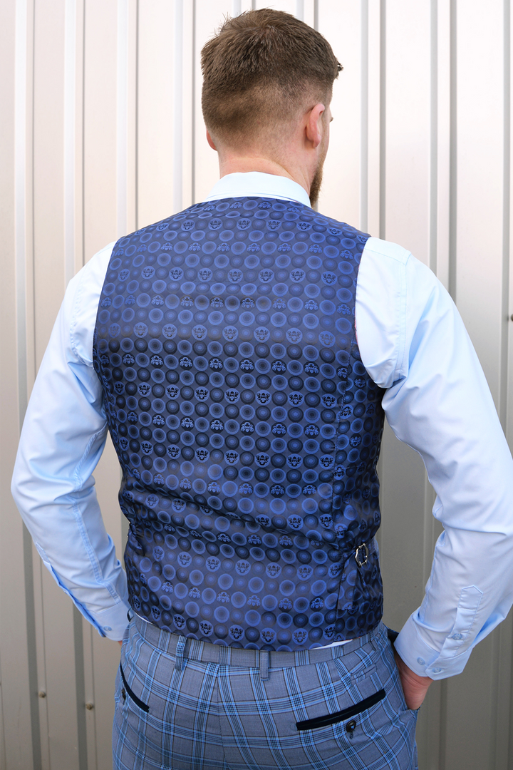 Jose Sky Blue Check Three Piece Suit