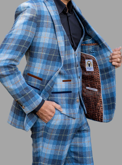 Morris Blue Tweed Check Three Piece Suit