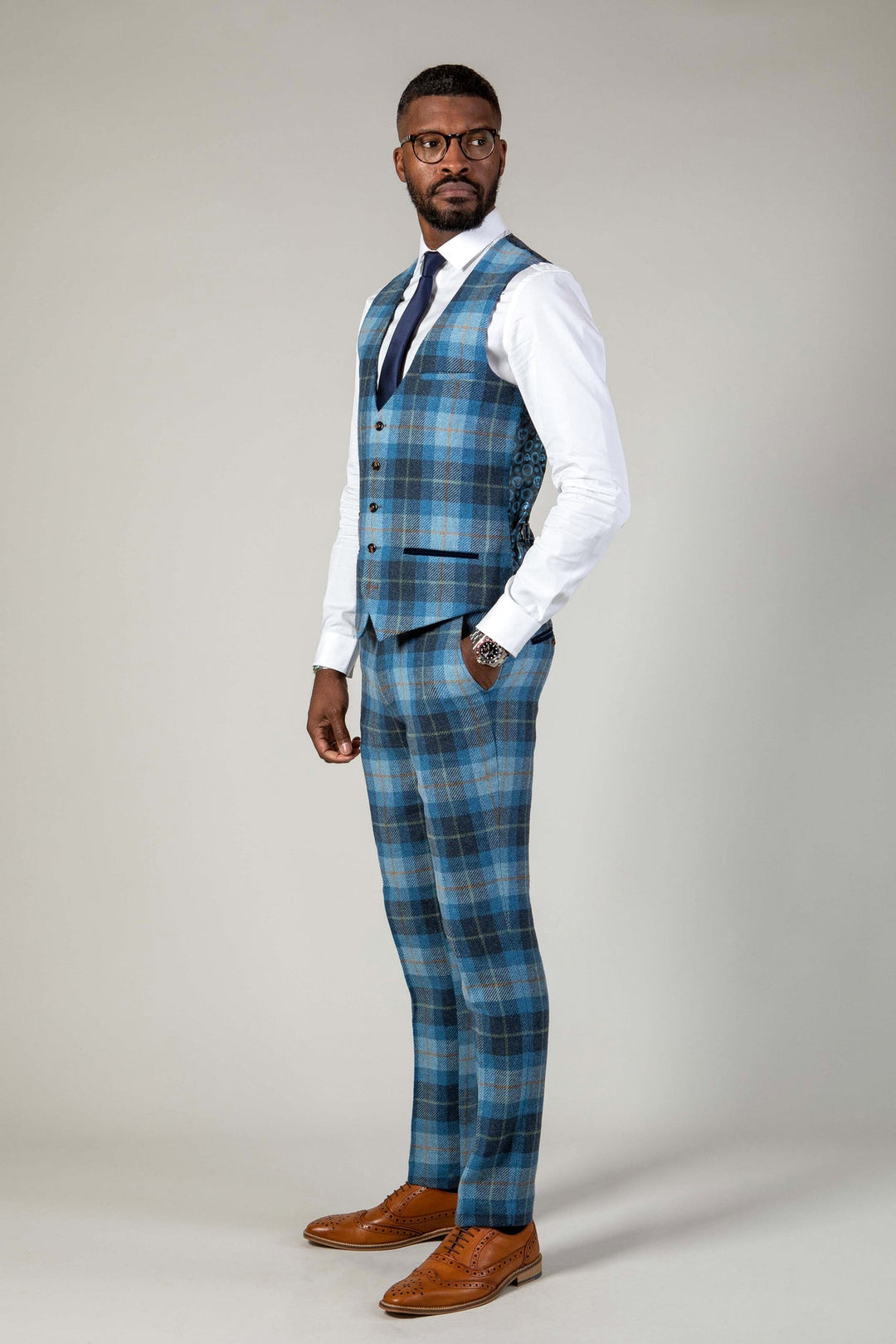 Morris Blue Tweed Check Three Piece Suit