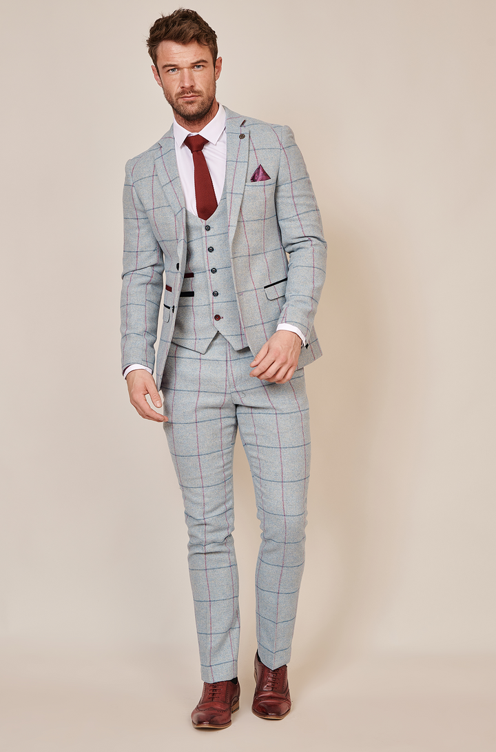 Nicolas Sky Check Tweed Three Piece Suit