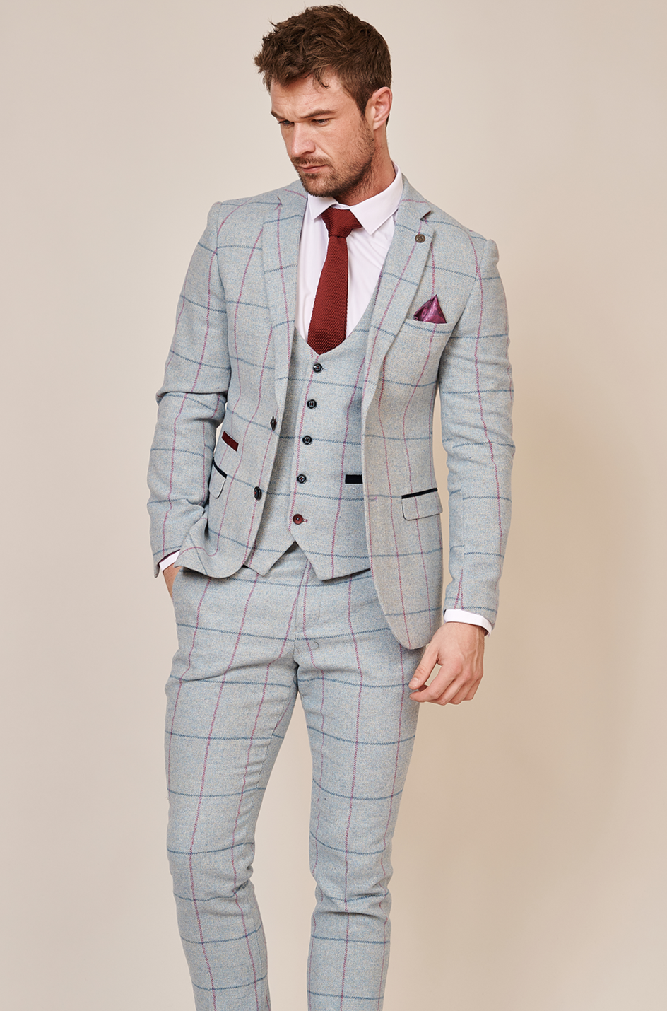 Nicolas Sky Check Tweed Three Piece Suit