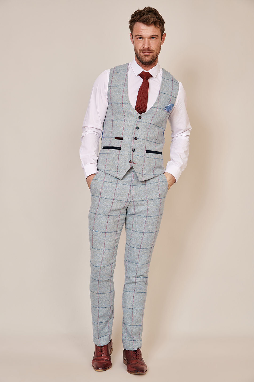 Nicolas Sky Check Tweed Three Piece Suit