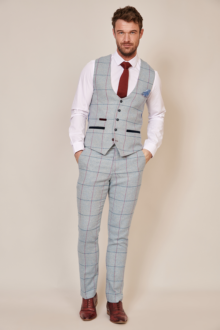 Nicolas Sky Check Tweed Three Piece Suit