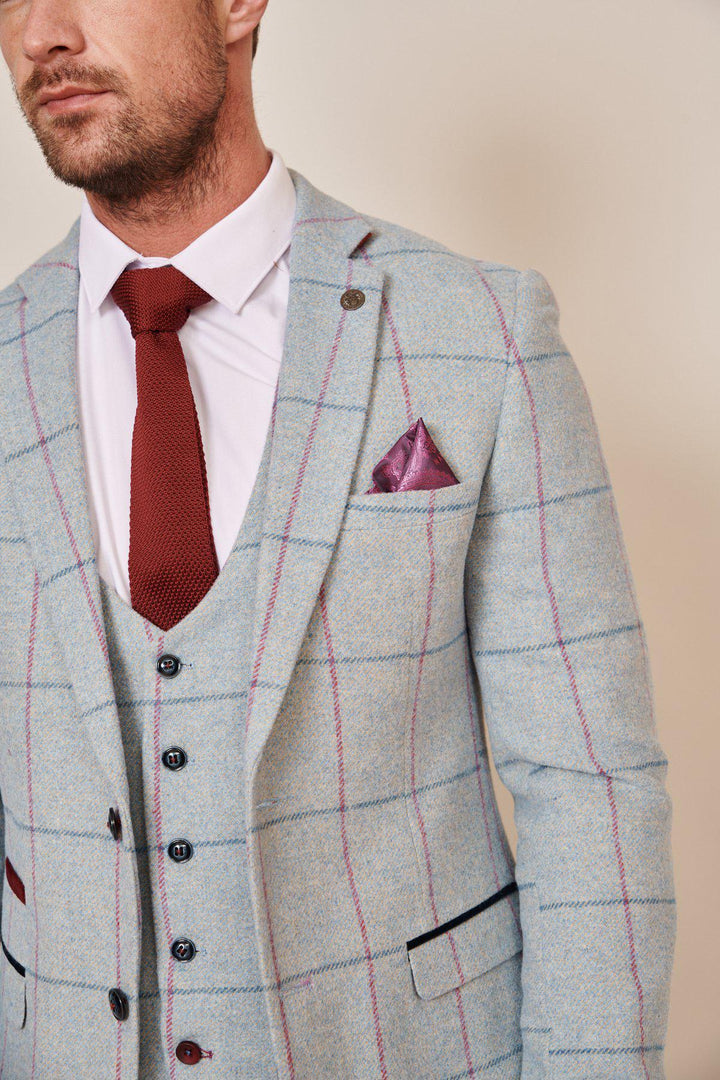Nicolas Sky Check Tweed Three Piece Suit
