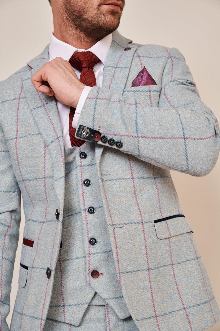 Nicolas Sky Check Tweed Three Piece Suit