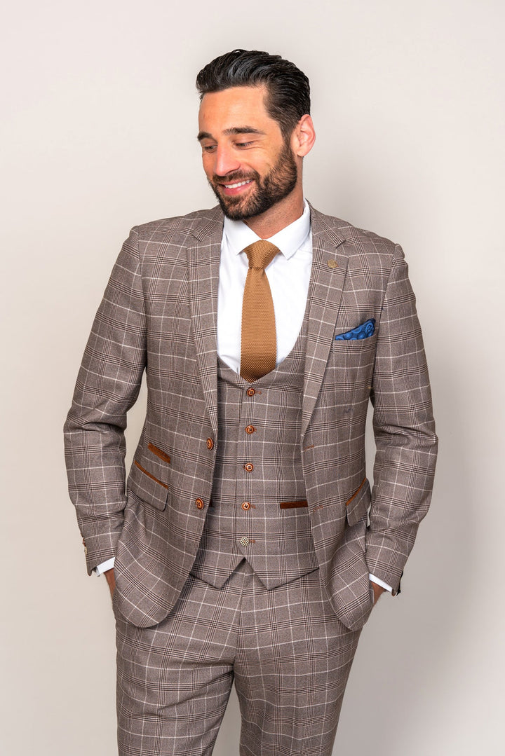 Ray Tan Check Three Piece Suit