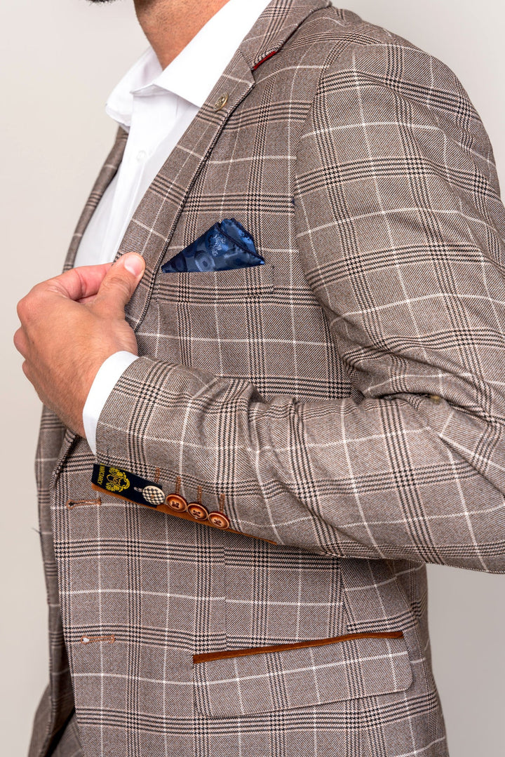 Ray Tan Check Three Piece Suit