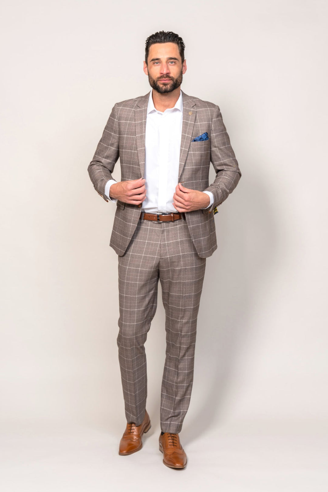 Ray Tan Check Three Piece Suit