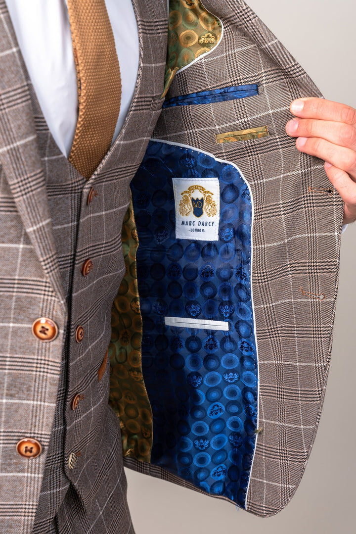 Ray Tan Check Three Piece Suit