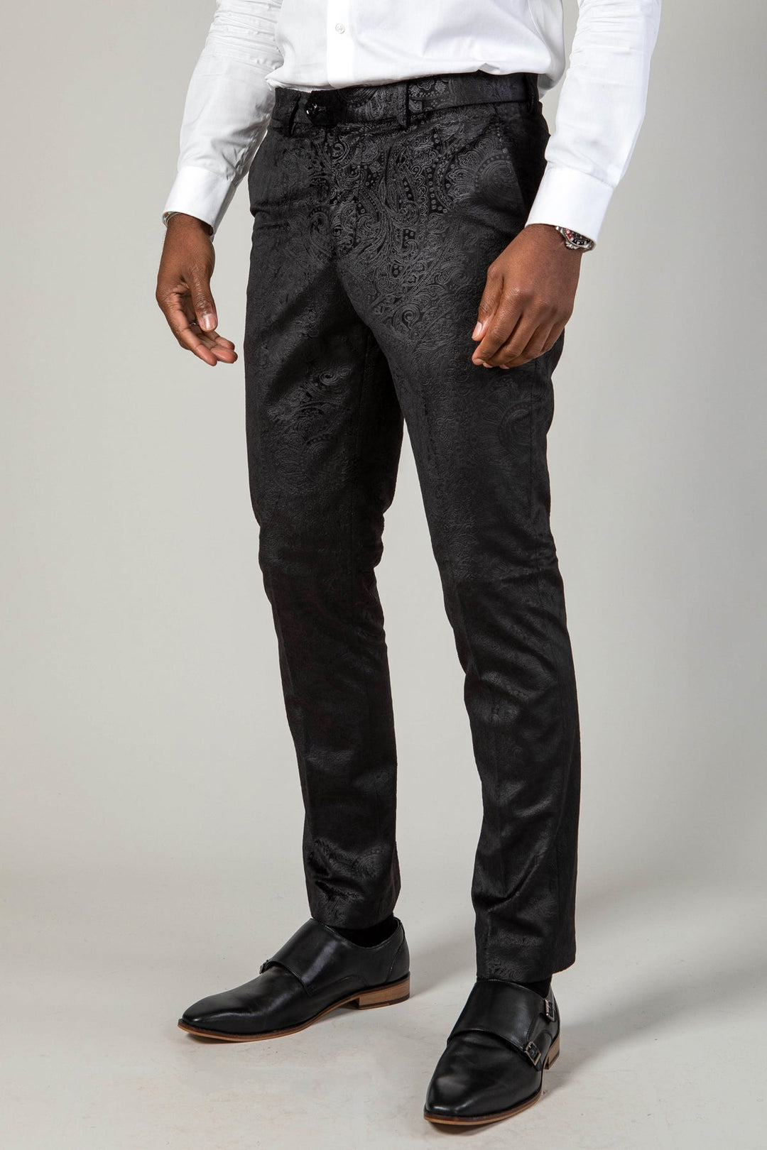 Simon Black Velvet Jacquard Three Piece Suit