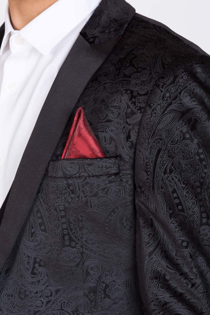 Simon Black Velvet Jacquard Three Piece Suit