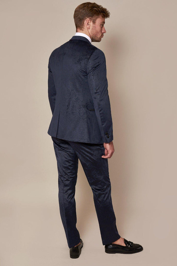 Simon Navy Velvet Jacquard Three Piece Suit