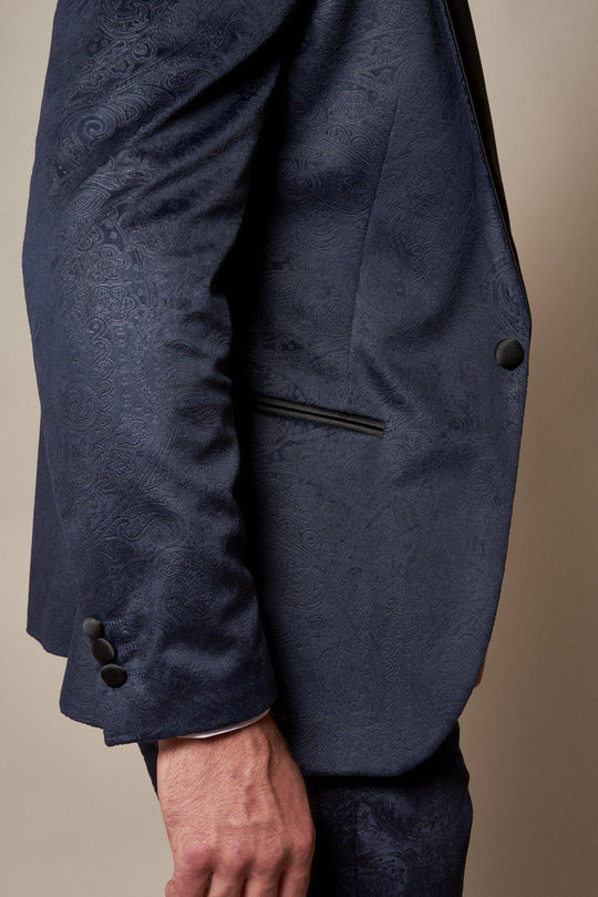 Simon Navy Velvet Jacquard Three Piece Suit