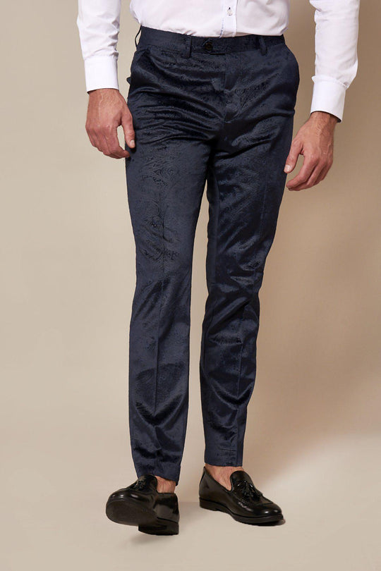 Simon Navy Velvet Jacquard Three Piece Suit