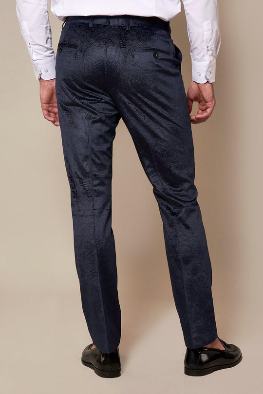 Simon Navy Velvet Jacquard Three Piece Suit