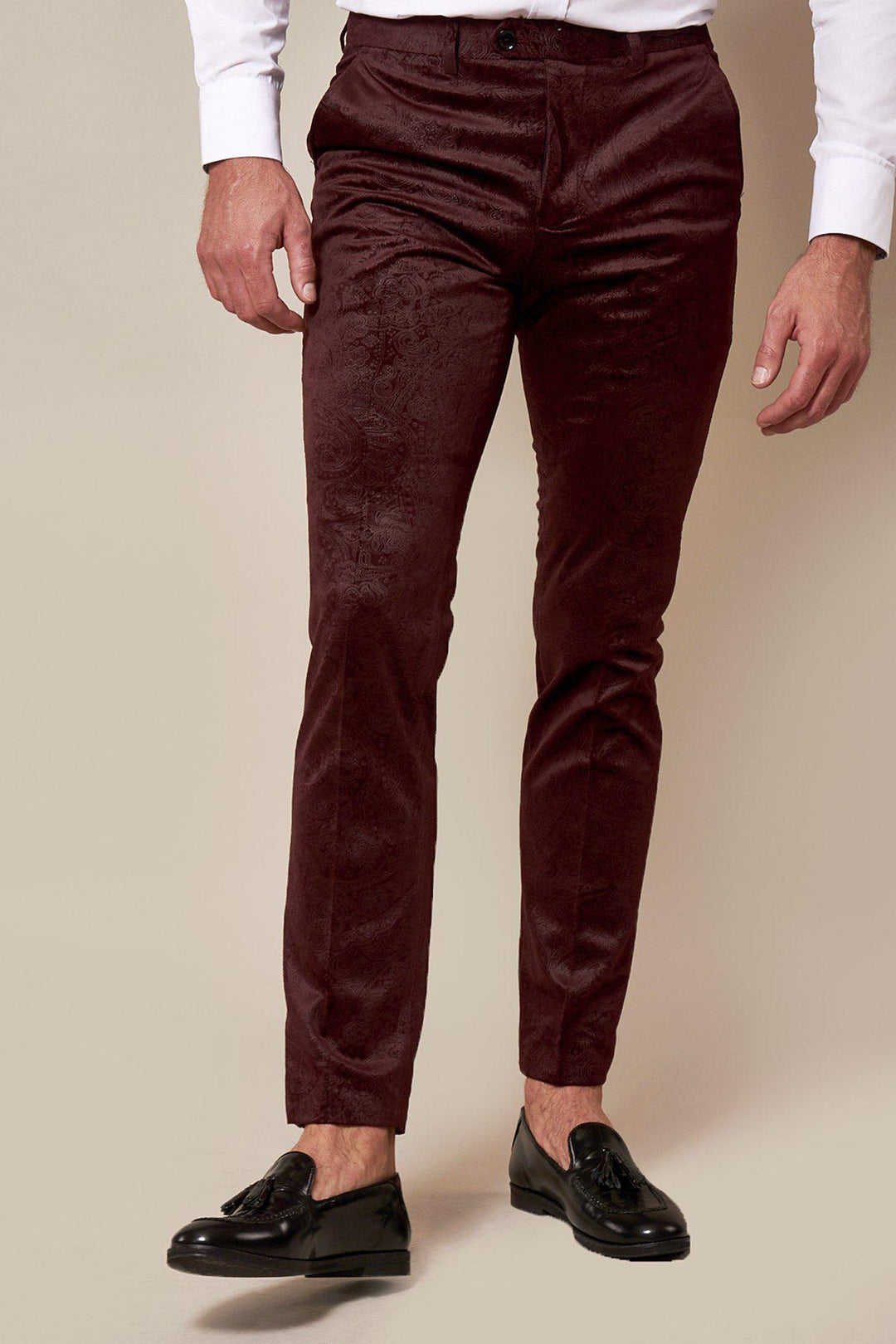 Simon Wine Velvet Jacquard Three Piece Suit