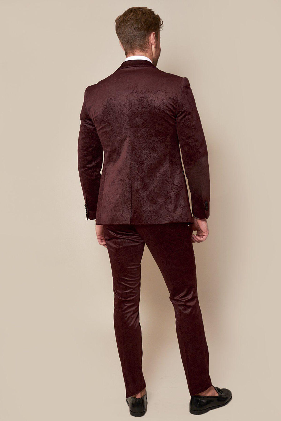 Simon Wine Velvet Jacquard Three Piece Suit