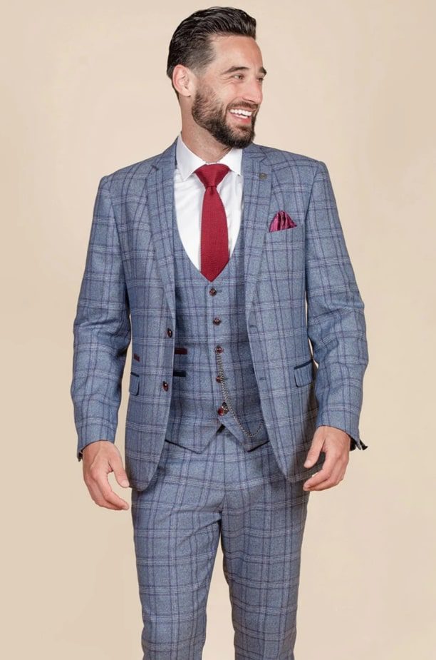 Abbot Blue Tweed Check Three Piece Suit