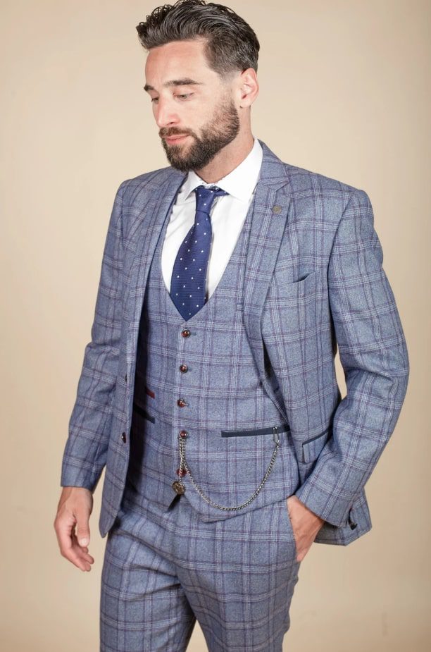 Abbot Blue Tweed Check Three Piece Suit