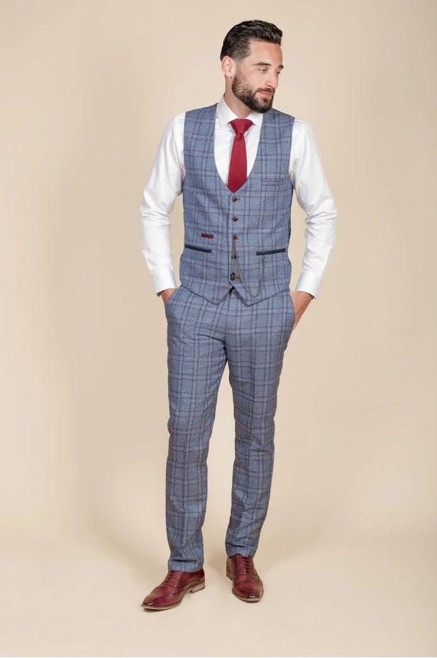 Abbot Blue Tweed Check Three Piece Suit