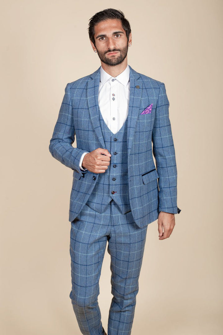 Clinton Blue Tweed Check Three Piece